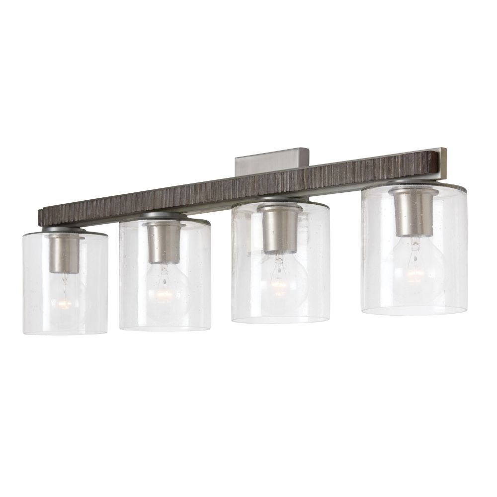 Capital Lighting 146141CM-531 32" W x 9" H 4-Light Vanity in Carbon Grey and Matte Nickel made with Handcrafted Mango Wood and Clear Seeded Glass