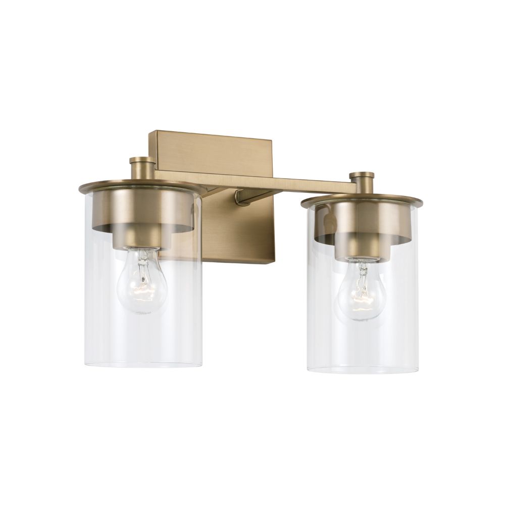 HomePlace Lighting 146821AD-532 14" W x 9" H 2-Light Vanity in Aged Brass with Clear Glass