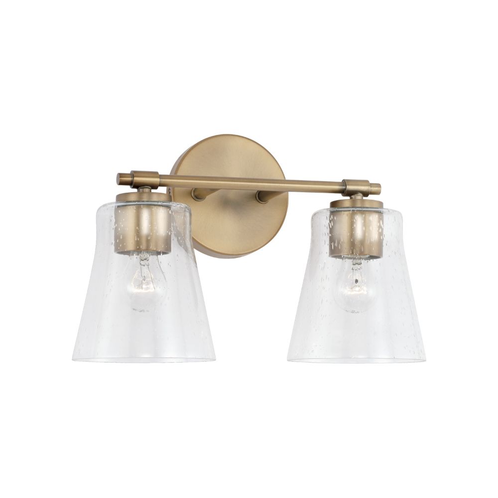 HomePlace Lighting 146921AD-533 14" W x 9.5" H 2-Light Vanity in Aged Brass with Clear Seeded Glass