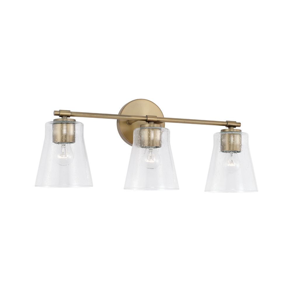 HomePlace Lighting 146931AD-533 23" W x 9.5" H 3-Light Vanity in Aged Brass with Clear Seeded Glass
