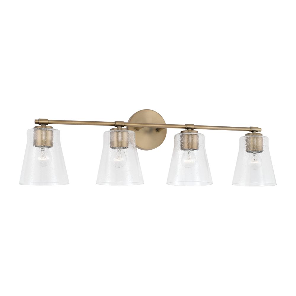 HomePlace Lighting 146941AD-533 32" W x 9.5" H 4-Light Vanity in Aged Brass with Clear Seeded Glass