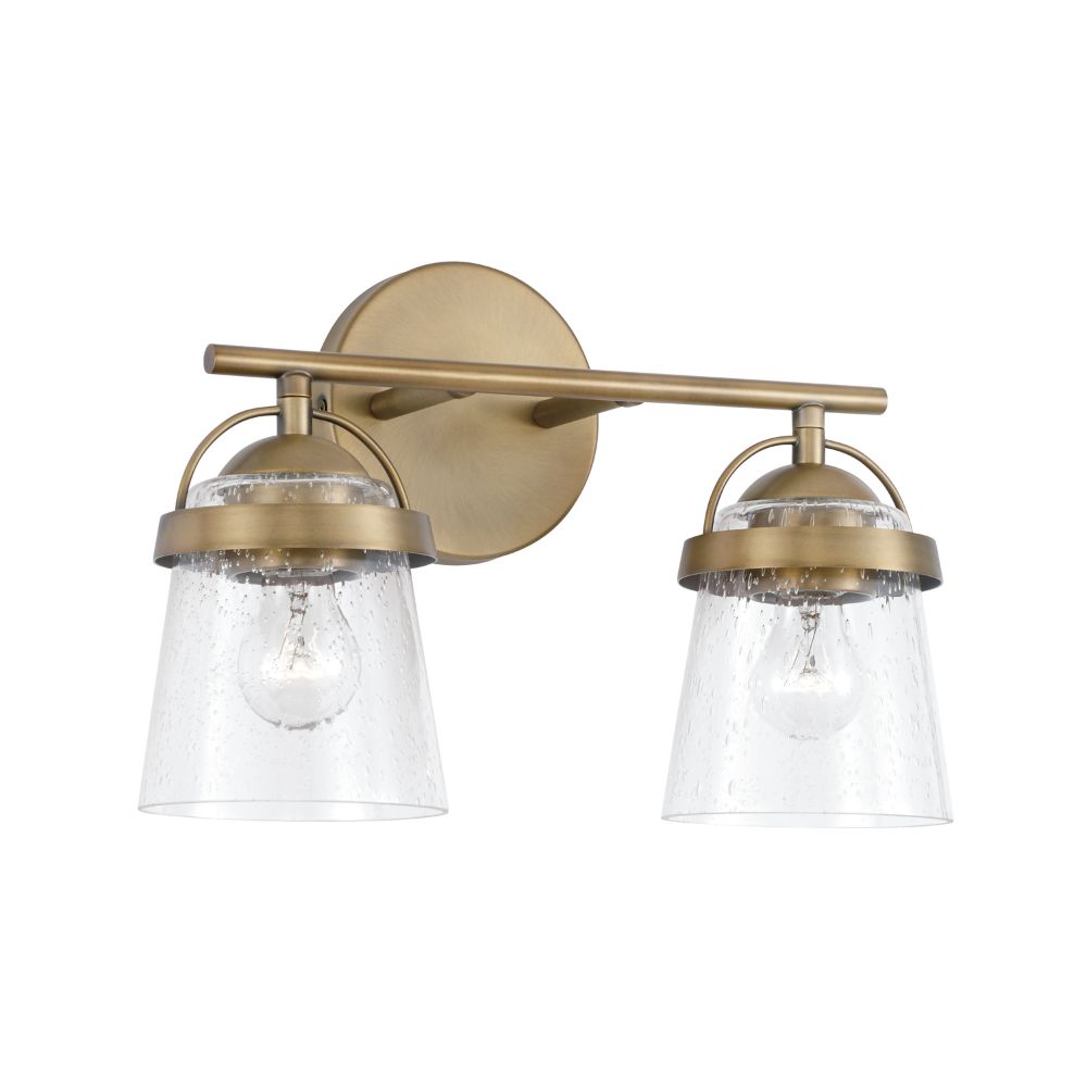 HomePlace Lighting 147021AD-534 14" W x 9.5" H 2-Light Vanity in Aged Brass with Clear Seeded Glass
