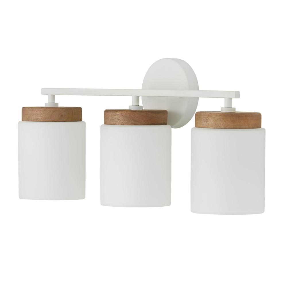 Capital Lighting 150931LT-547 23.50"W x 10.25"H 3-Light Cylindrical Vanity in White with Mango Wood and Soft White Glass