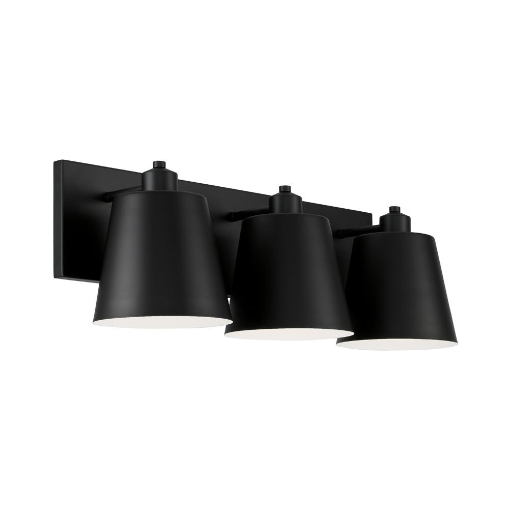Capital Lighting 151331MB 24"W x 8.25"H 3-Light Modern Metal Vanity in Matte Black with White Interior