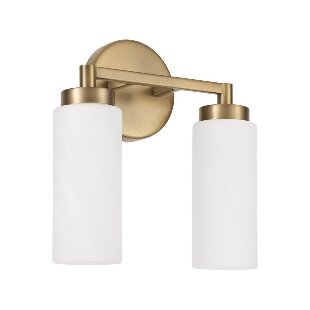 Capital Lighting 151721AD 11.25"W x 11.50"H 2-Light Cylindrical Vanity in Aged Brass with Faux Alabaster Glass