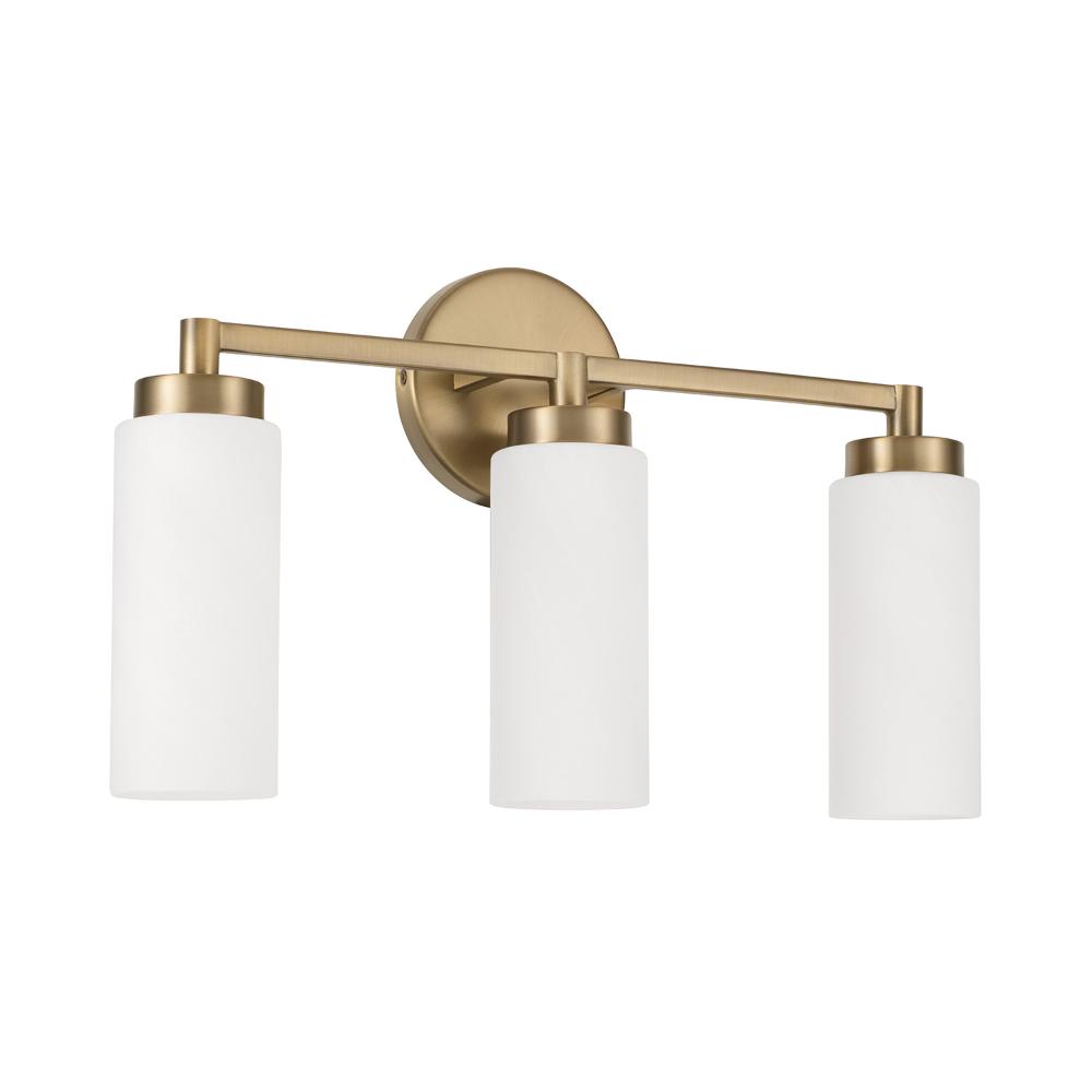 Capital Lighting 151731AD 19"W x 11.50"H 3-Light Cylindrical Vanity in Aged Brass with Faux Alabaster Glass