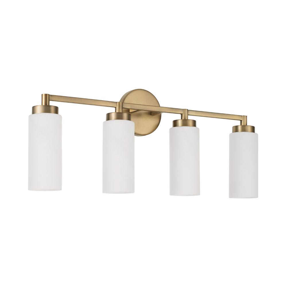 Capital Lighting 151741AD 27.50"W x 11.50"H 4-Light Cylindrical Vanity in Aged Brass with Faux Alabaster Glass