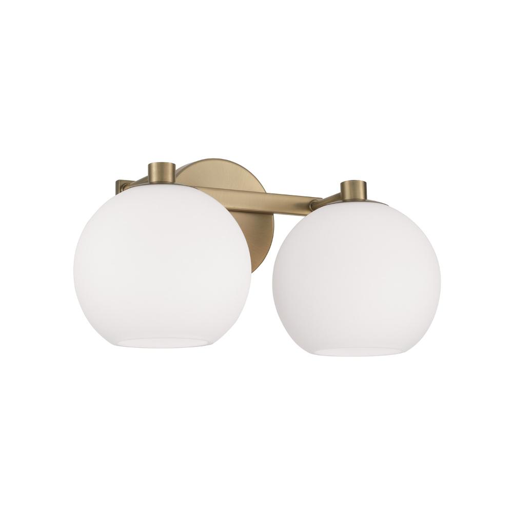 Capital Lighting 152121AD-548 14.75"W x 8"H 2-Light Circular Globe Vanity in Aged Brass with Soft White Glass