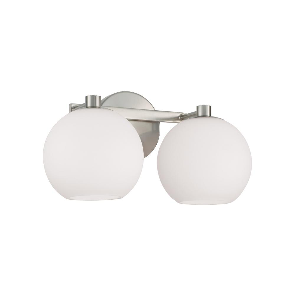 Capital Lighting 152121BN-548 14.75"W x 8"H 2-Light Circular Globe Vanity in Brushed Nickel with Soft White Glass