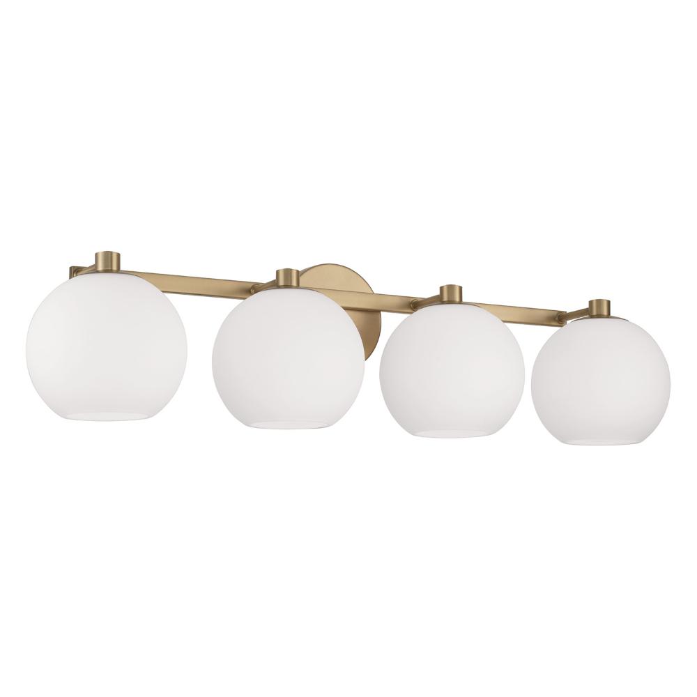 Capital Lighting 152141AD-548 31"W x 8"H 4-Light Circular Globe Vanity in Aged Brass with Soft White Glass