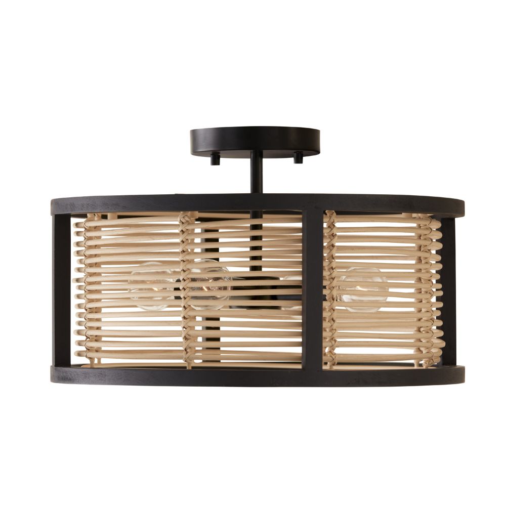 Capital Lighting 244041FK 16" W x 10.5" H 4-Light Semi-Flush or Pendant in Flat Black made with Handcrafted Mango Wood and Rattan
