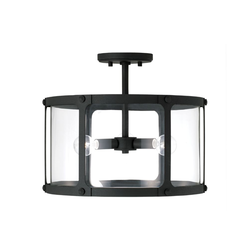 Capital Lighting 244931BI 15" W x 14" H 3-Light Semi-Flush or Pendant in Black Iron with Clear Glass