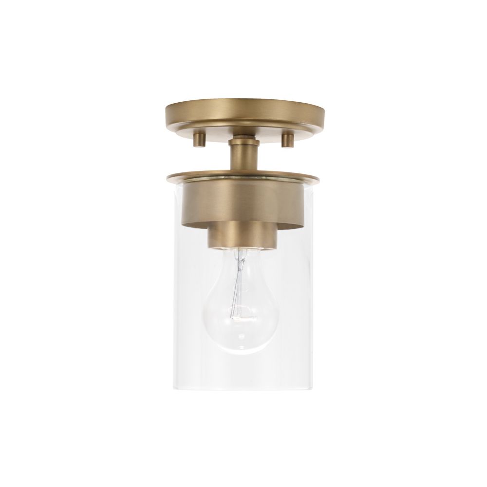 HomePlace Lighting 246811AD-532 5" W x 8" H 1-Light Mini Semi-Flush or Pendant in Aged Brass with Clear Glass