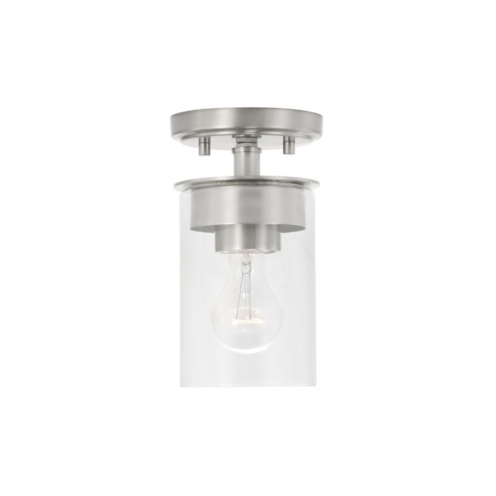 HomePlace Lighting 246811BN-532 5" W x 8" H 1-Light Mini Semi-Flush or Pendant in Brushed Nickel with Clear Glass