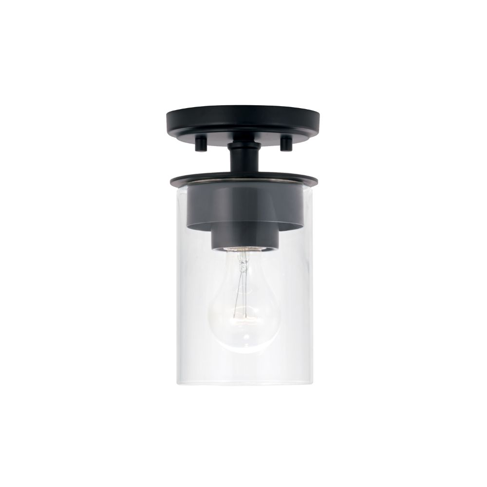 HomePlace Lighting 246811MB-532 5" W x 8" H 1-Light Mini Semi-Flush or Pendant in Matte Black with Clear Glass