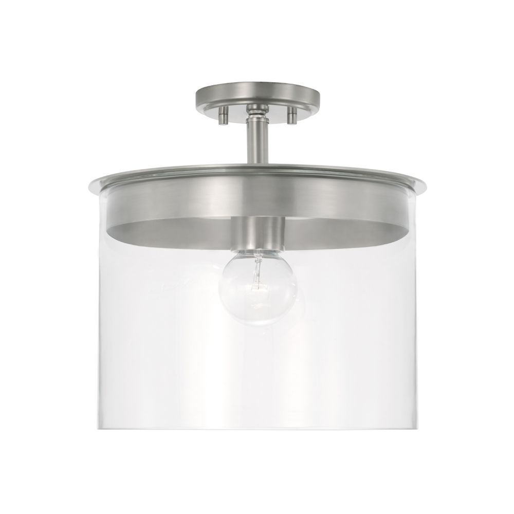HomePlace Lighting 246812BN 13" W x 14.5" H 1-Light Semi-Flush or Pendant in Brushed Nickel with Clear Glass