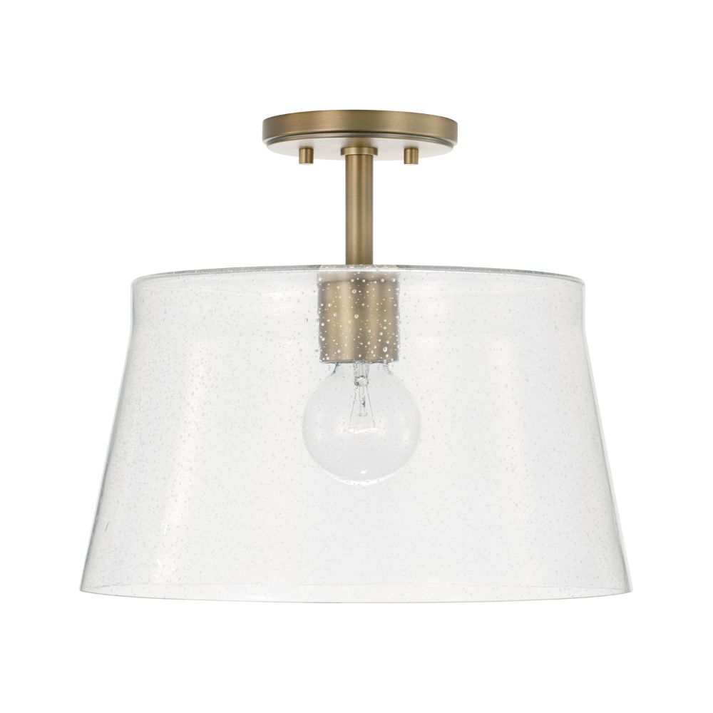 HomePlace Lighting 246911AD 14" W x 14" H 1-Light Semi-Flush or Pendant in Aged Brass with Clear Seeded Glass