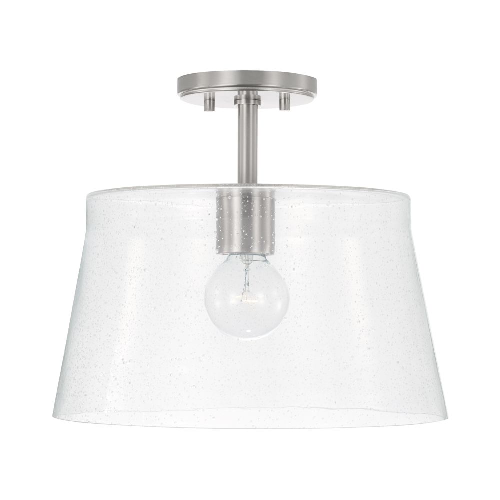 HomePlace Lighting 246911BN 14" W x 14" H 1-Light Semi-Flush or Pendant in Brushed Nickel with Clear Seeded Glass