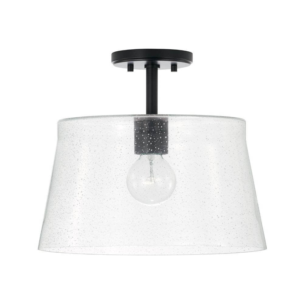 HomePlace Lighting 246911MB 14" W x 14" H 1-Light Semi-Flush or Pendant in Matte Black with Clear Seeded Glass