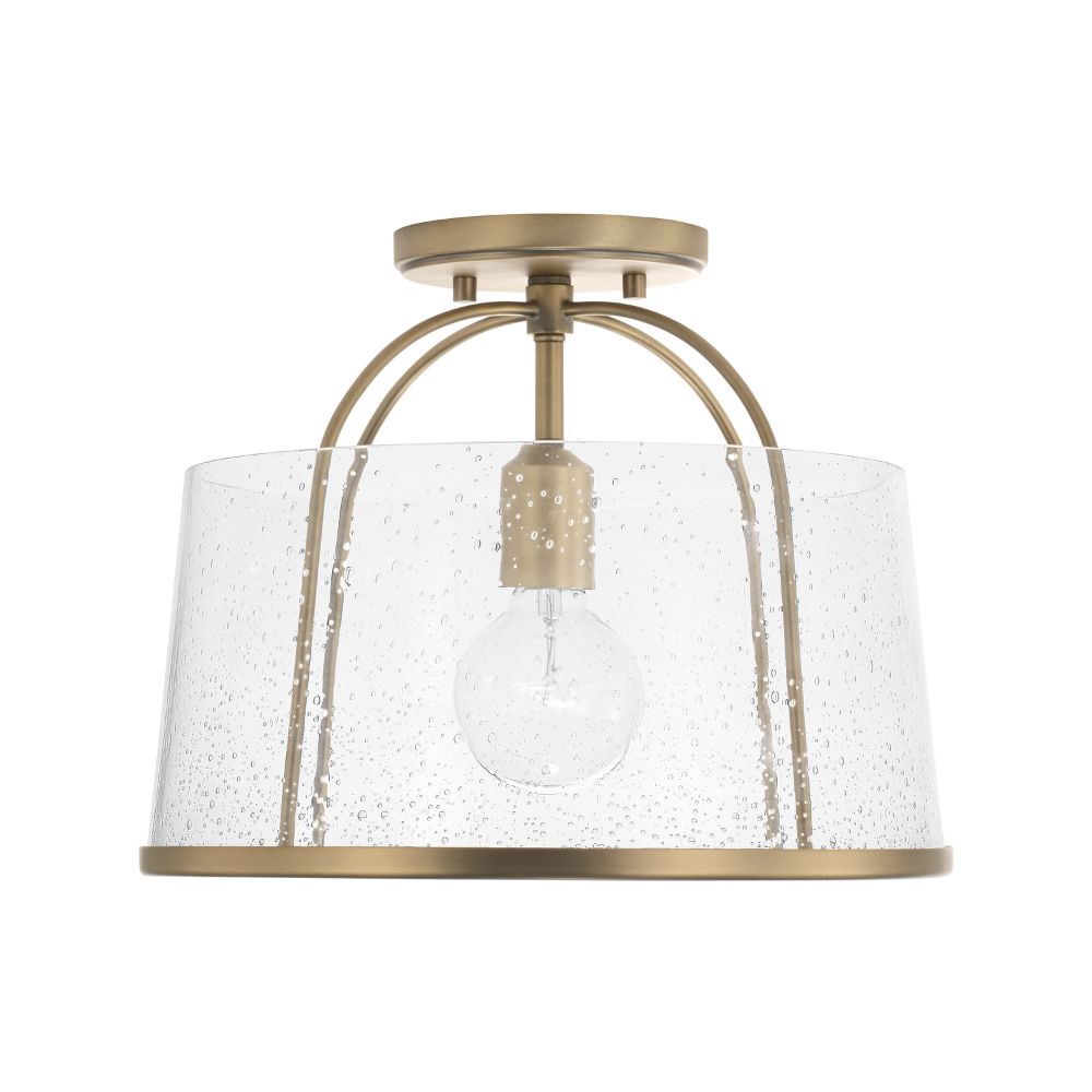 HomePlace Lighting 247011AD 13" W x 11.5" H 1-Light Semi-Flush or Pendant in Aged Brass with Clear Seeded Glass