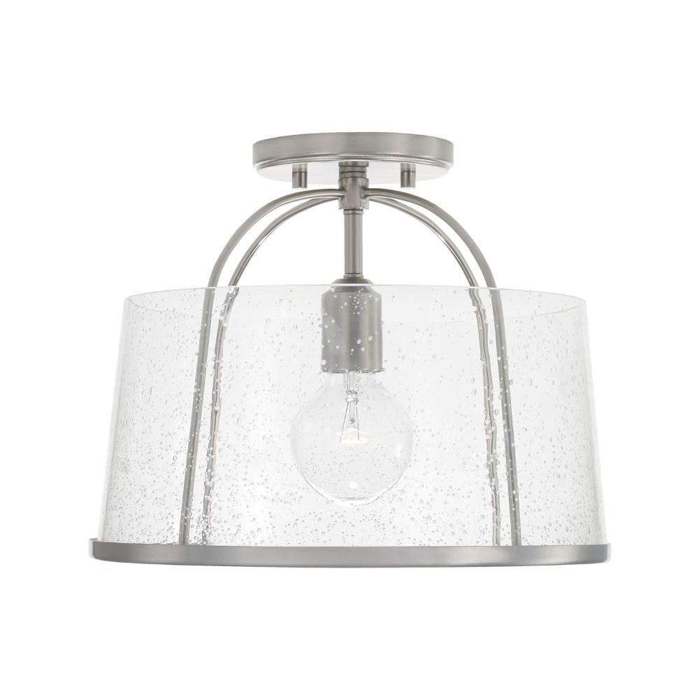 HomePlace Lighting 247011BN 13" W x 11.5" H 1-Light Semi-Flush or Pendant in Brushed Nickel with Clear Seeded Glass