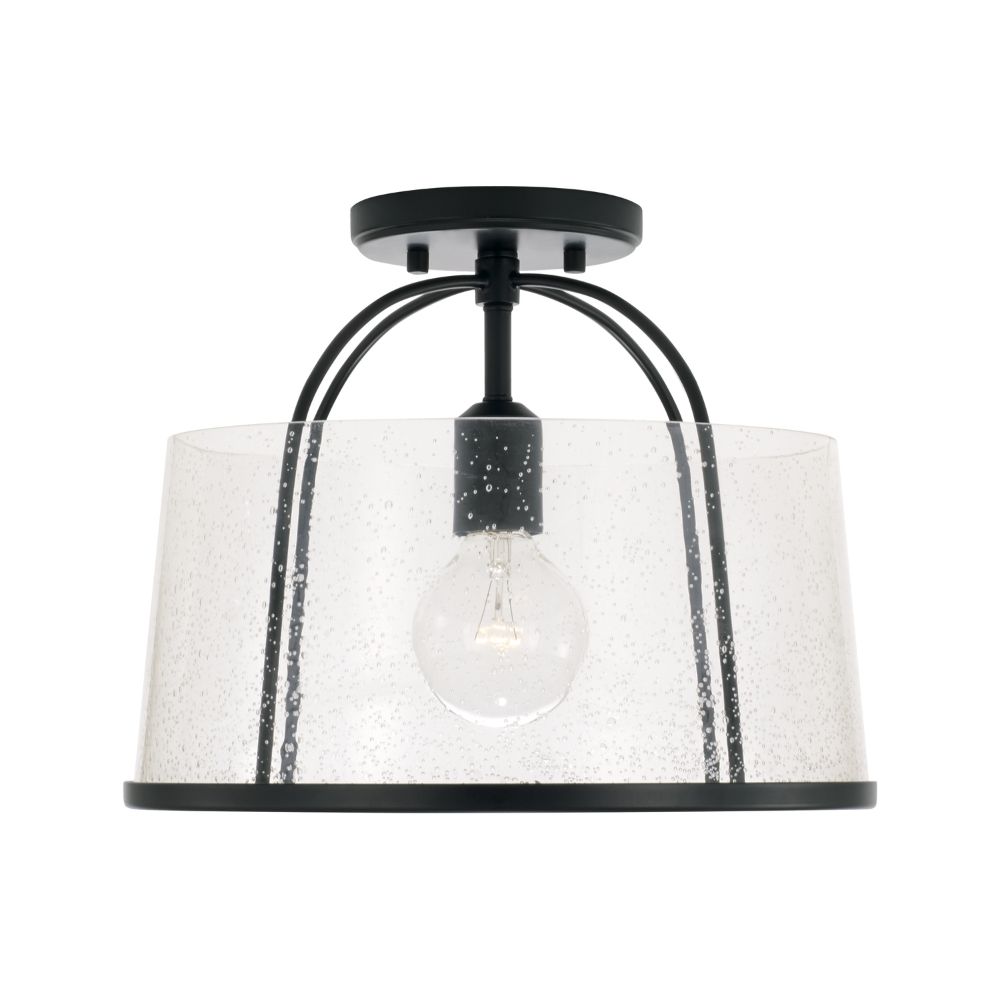 HomePlace Lighting 247011MB 13" W x 11.5" H 1-Light Semi-Flush or Pendant in Matte Black with Clear Seeded Glass