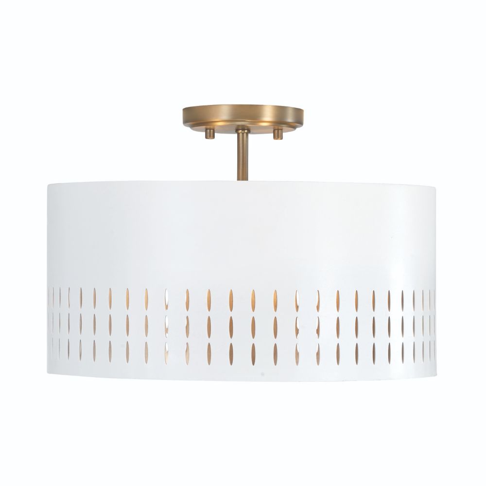 Capital Lighting 250231AW 3-Light Semi-Flush in Aged Brass and White