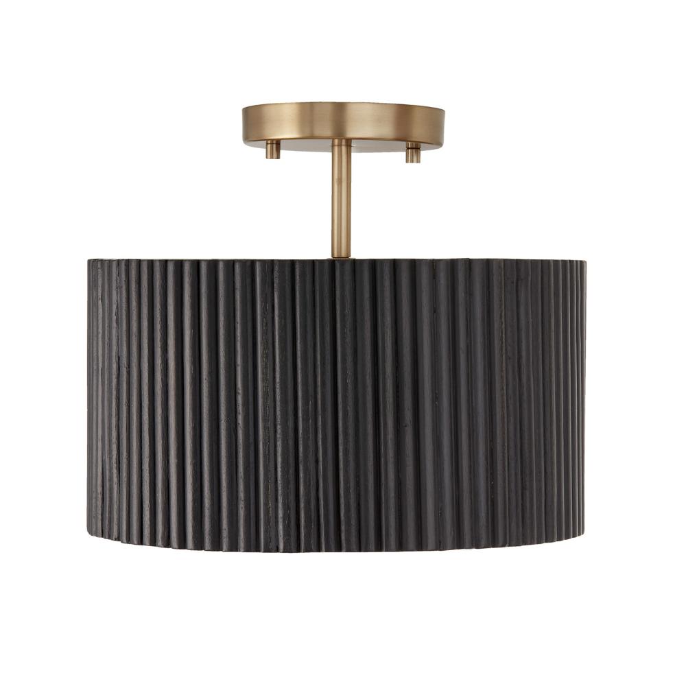 Capital Lighting 250711KR 12.50"W x 11.75"H 1-Light Semi-Flush Pendant in Matte Brass and Handcrafted Mango Wood in Black Stain