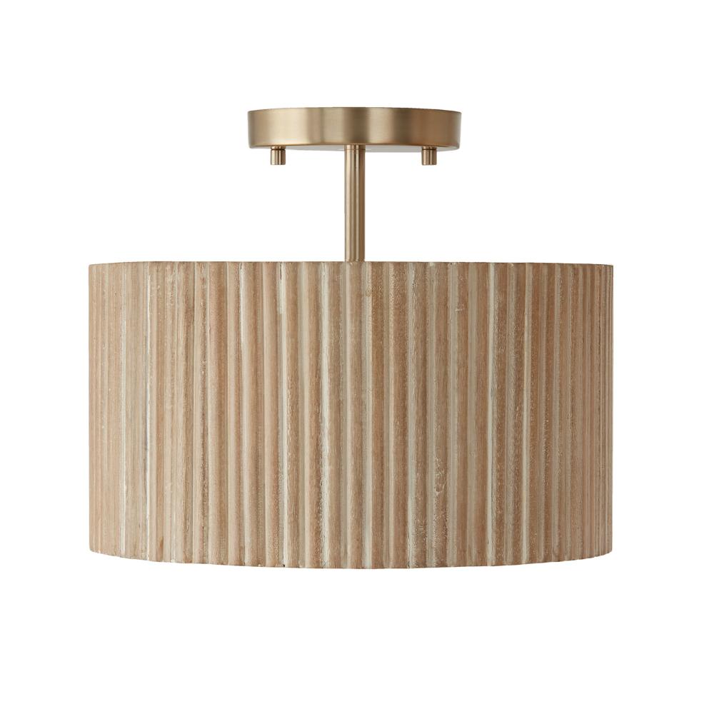 Capital Lighting 250711WS 12.50"W x 11.75"H 1-Light Semi-Flush Pendant in Matte Brass and Handcrafted Mango Wood in White Wash