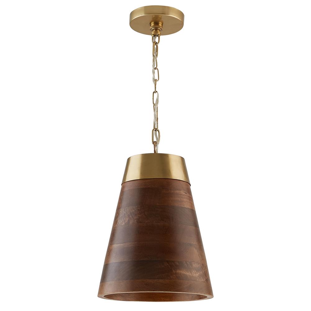 Capital Lighting 330314WR Pendant 1 Light Pendant in Wood and Brass