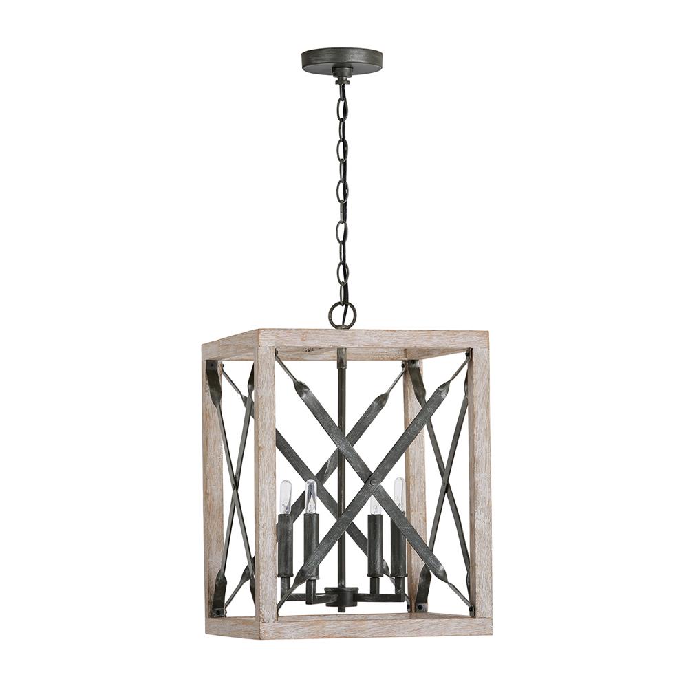 Capital Lighting 340441WN Remi 4 Light Pendant in Brushed White Wash And Nordic Iron