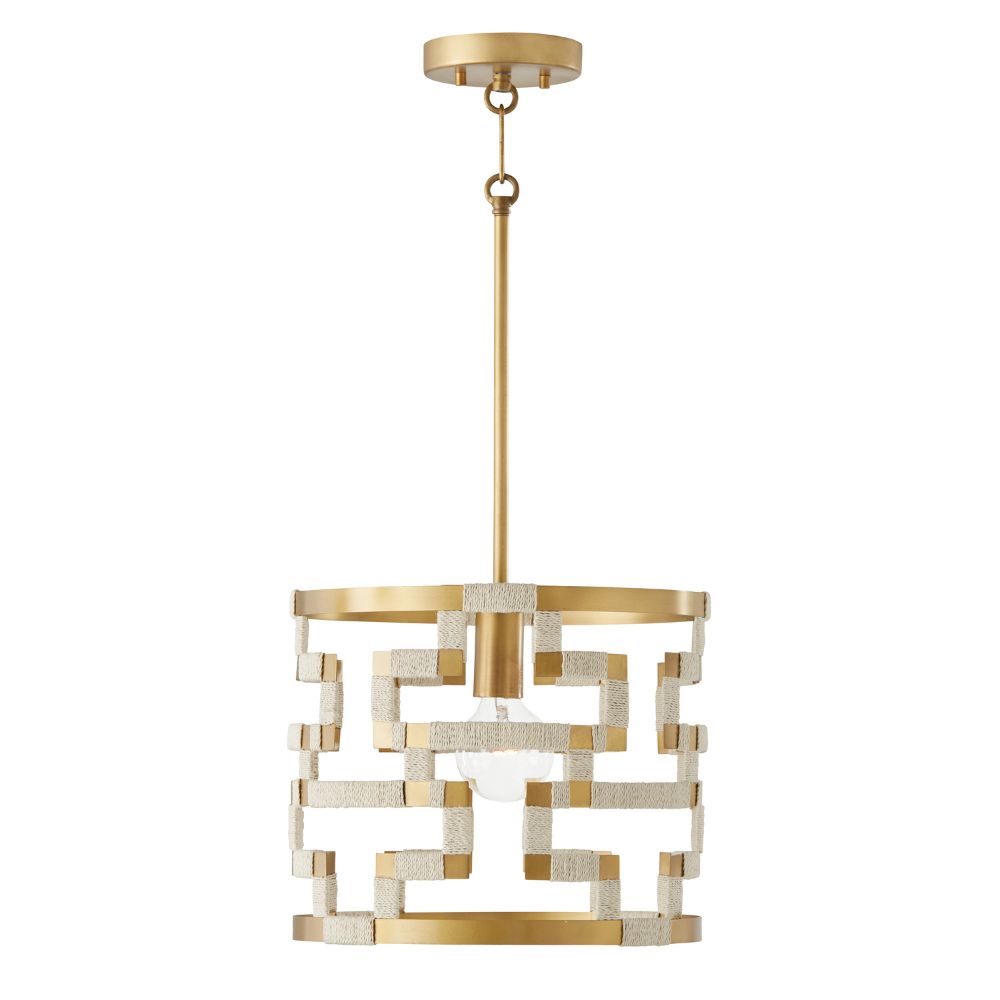 Capital Lighting 341011NL 1 Light Pendant in Bleached Natural Jute and Patinaed Brass