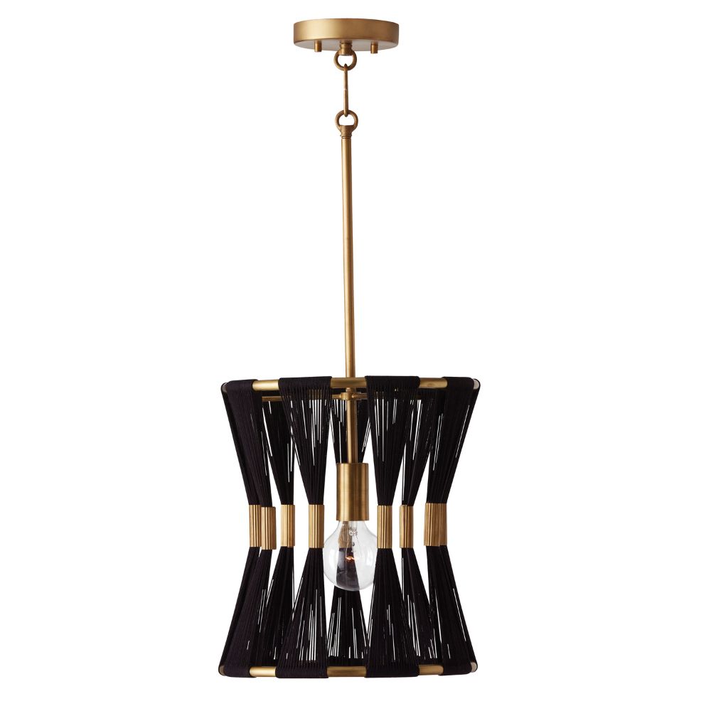 Capital Lighting 341111KP 1 Light Pendant in Black Rope and Patinaed Brass