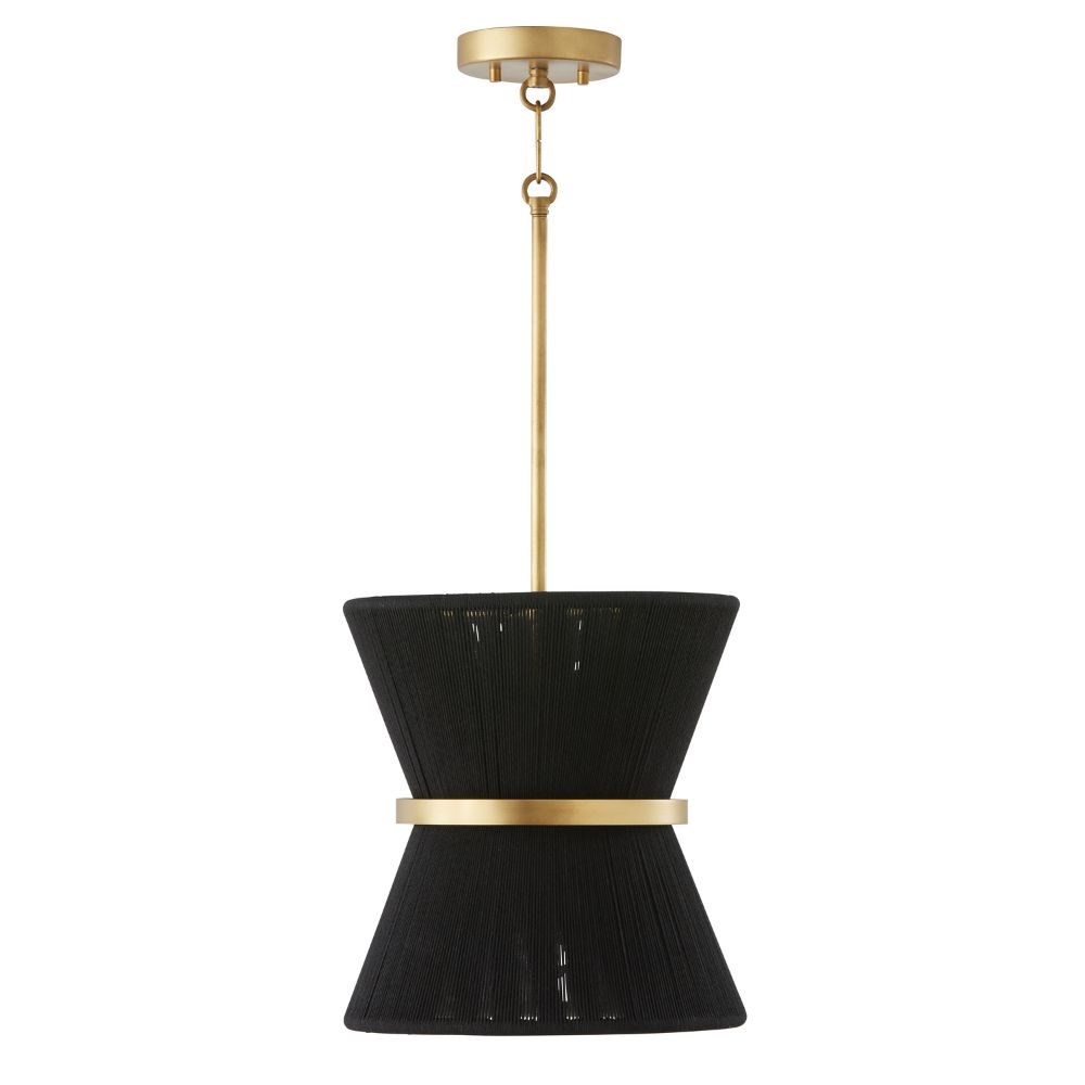Capital Lighting 341211KP 1 Light Pendant in Black Rope and Patinaed Brass