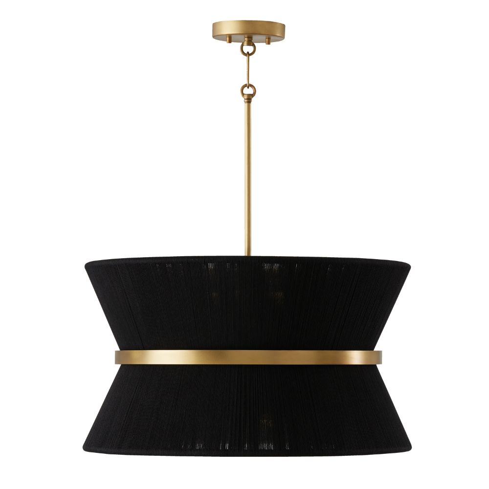 Capital Lighting 341281KP 8 Light Pendant in Black Rope and Patinaed Brass