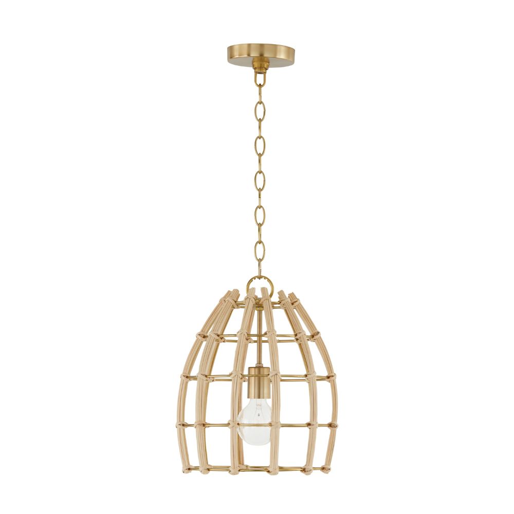 Capital Lighting 344111MA 12" W x 14.5" H 1-Light Small Pendant in Matte Brass made with Handcrafted Rattan