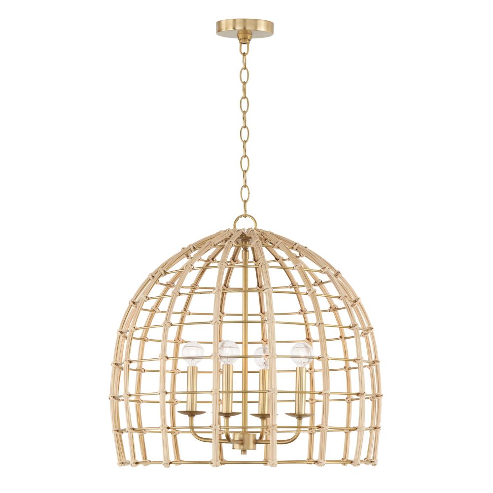 Capital Lighting 344141MA 23" W x 22" H 4-Light Large Pendant in Matte Brass made with Handcrafted Rattan