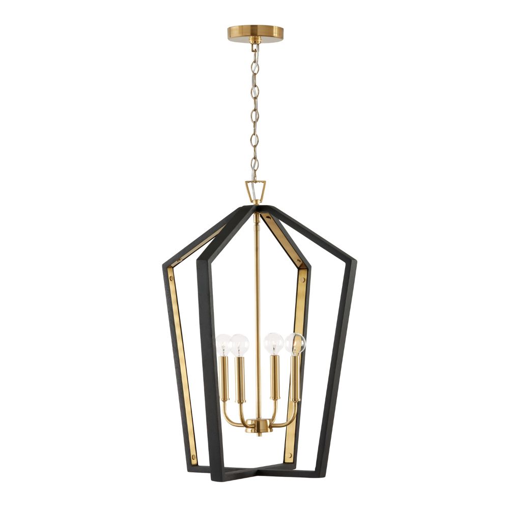 Capital Lighting 344541KM 20" W x 27" H 4-Light Pendant in Flat Black and Matte Brass made with Handcrafted Mango Wood