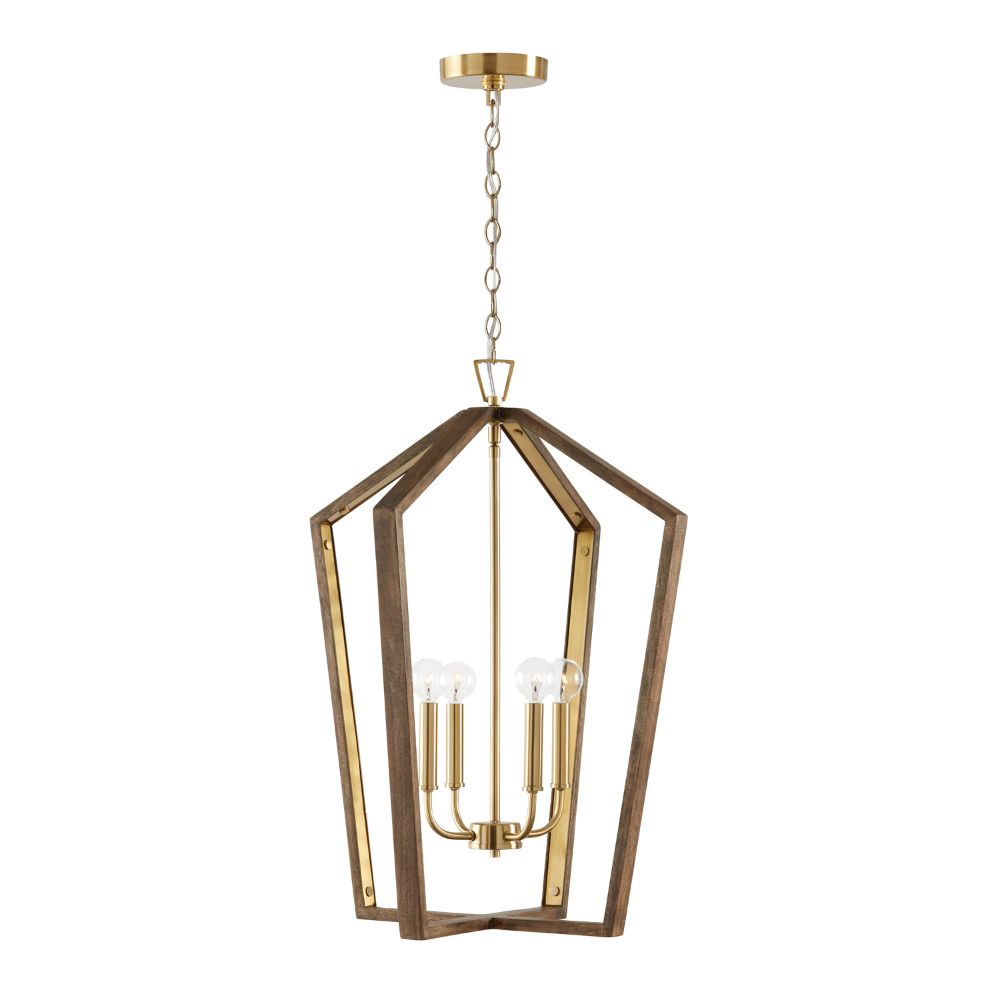 Capital Lighting 344541NM 20" W x 27" H 4-Light Pendant in Nordic Wood and Matte Brass made with Handcrafted Mango Wood