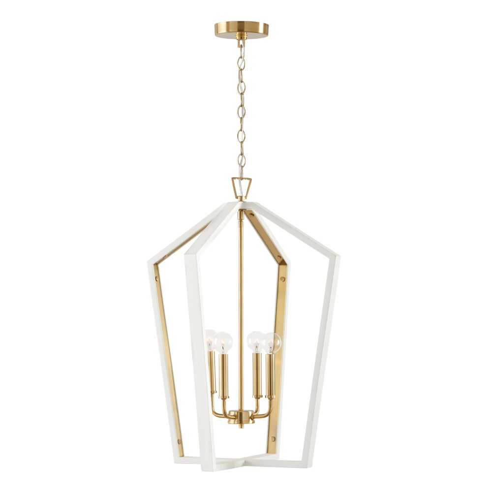 Capital Lighting 344541WM 20" W x 27" H 4-Light Pendant in Flat White and Matte Brass made with Handcrafted Mango Wood