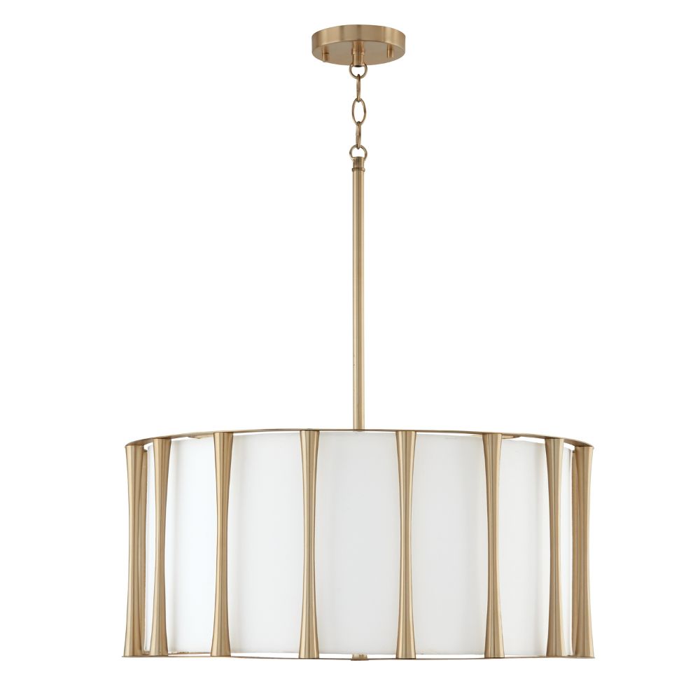 Capital Lighting 344641MA 24.5" W x 11" H 4-Light Pendant in Matte Brass with White Fabric Shade with Frosted Acrylic Diffuser
