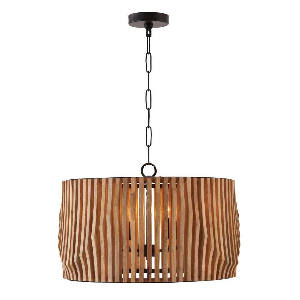 Capital Lighting 344642WK 24" W x 14" H 4-Light Pendant in Light Wood and Matte Black made with Handcrafted Mango Wood