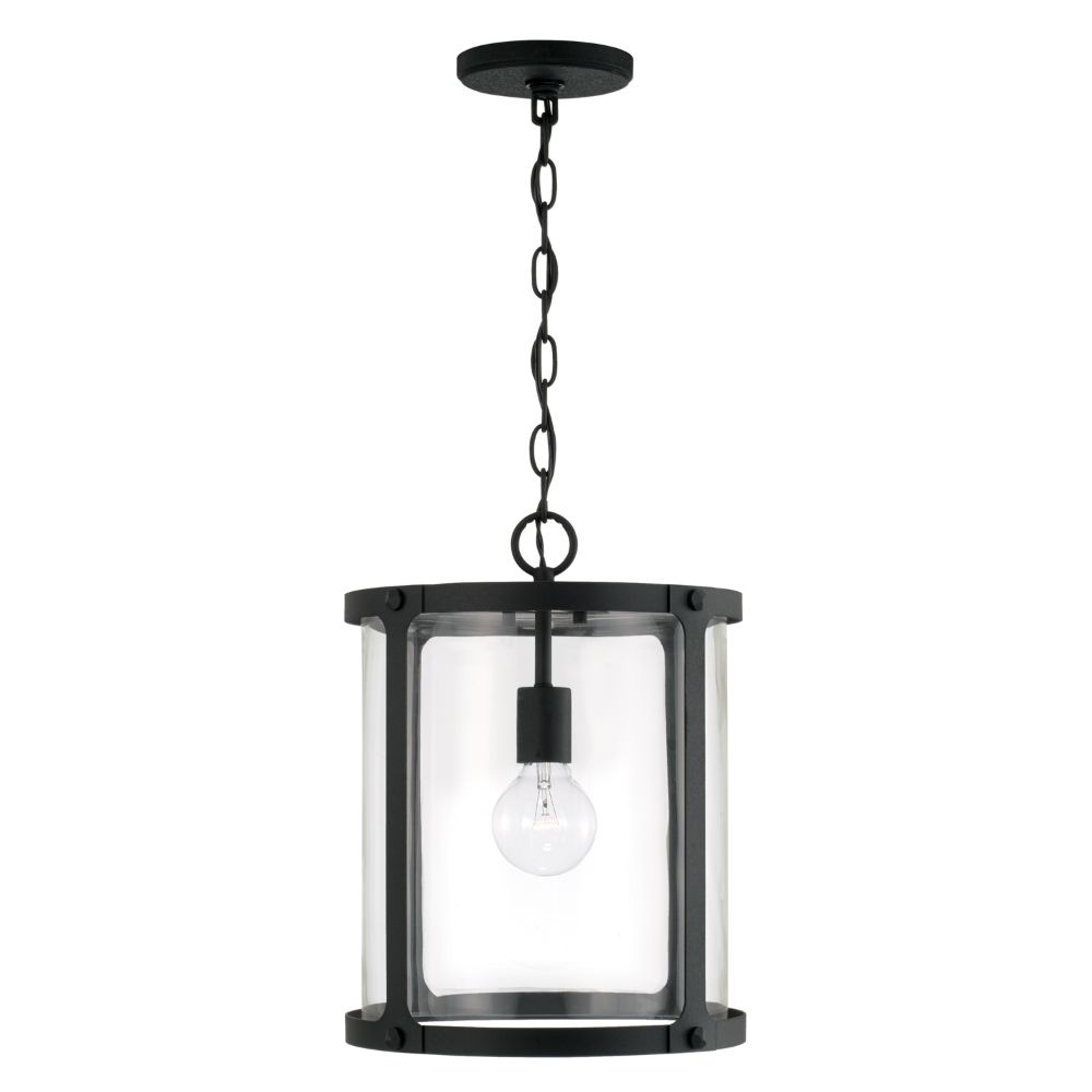 Capital Lighting 344911BI 12" W x 15" H 1-Light Small Pendant in Black Iron with Clear Glass