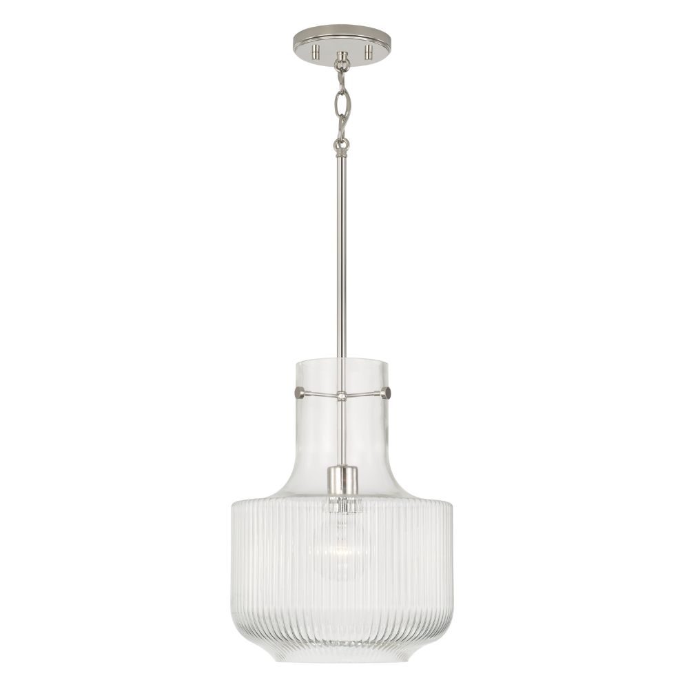 Capital Lighting 345111PN 11" W x 15" H 1-Light Pendant in Polished Nickel with Clear Fluted Glass