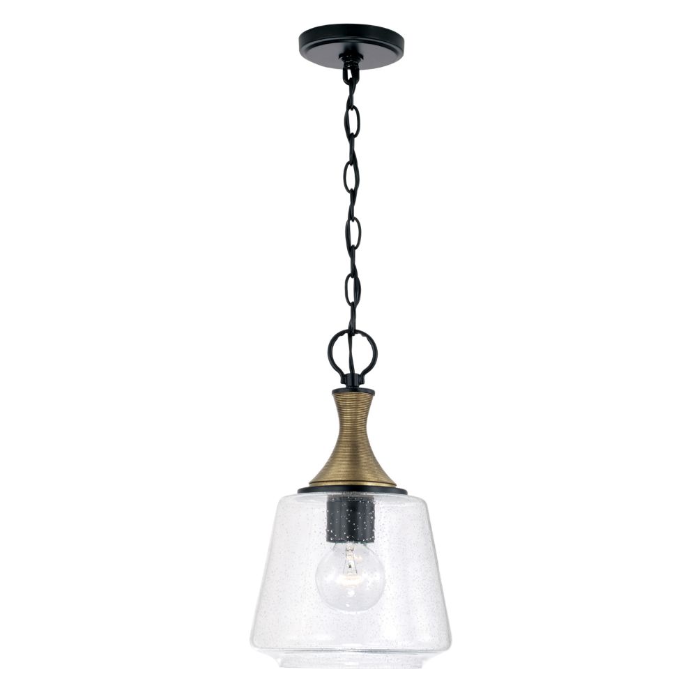 Capital Lighting 345611KB 7" W x 14" H 1-Light Pendant in Matte Black with Diamond Embossed Glass and Black Braided Cord