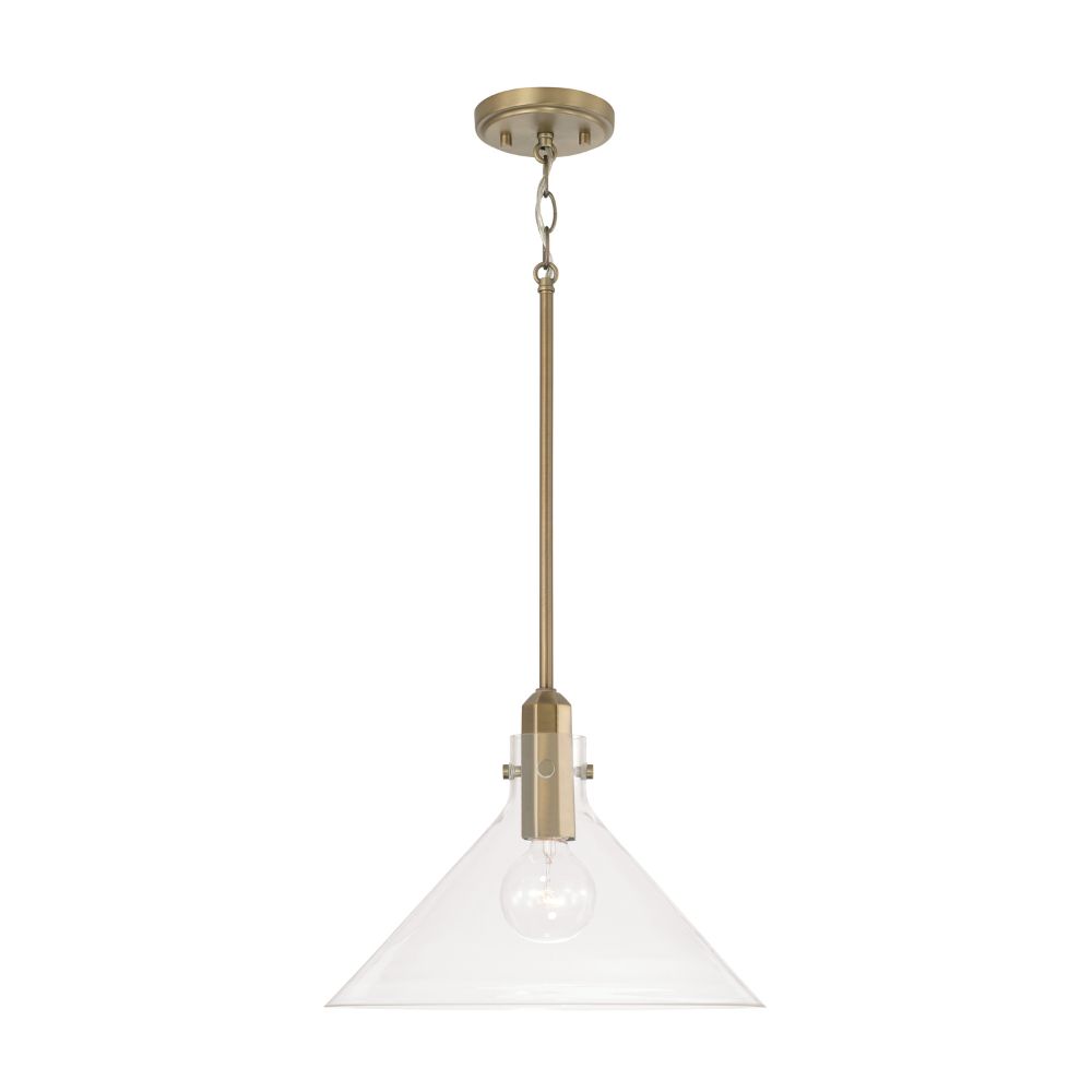 Capital Lighting 345811AD 14" W x 10" H 1-Light Pendant in Aged Brass with Clear Glass