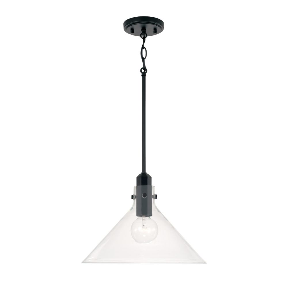 Capital Lighting 345811MB 14" W x 10" H 1-Light Pendant in Matte Black with Clear Glass