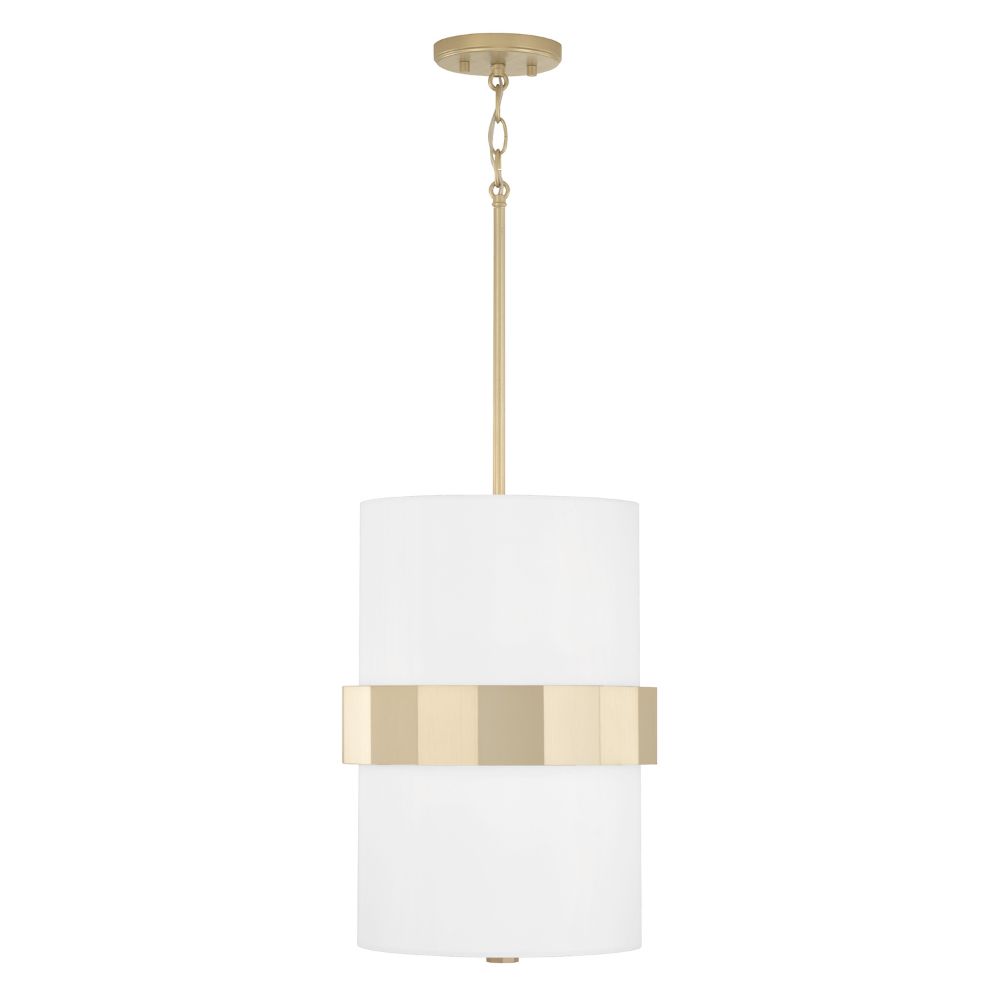 Capital Lighting 346221SF 12" W x 18" H 2-Light Drum Pendant in Soft Gold with White Fabric Shade and Frosted Glass Diffuser