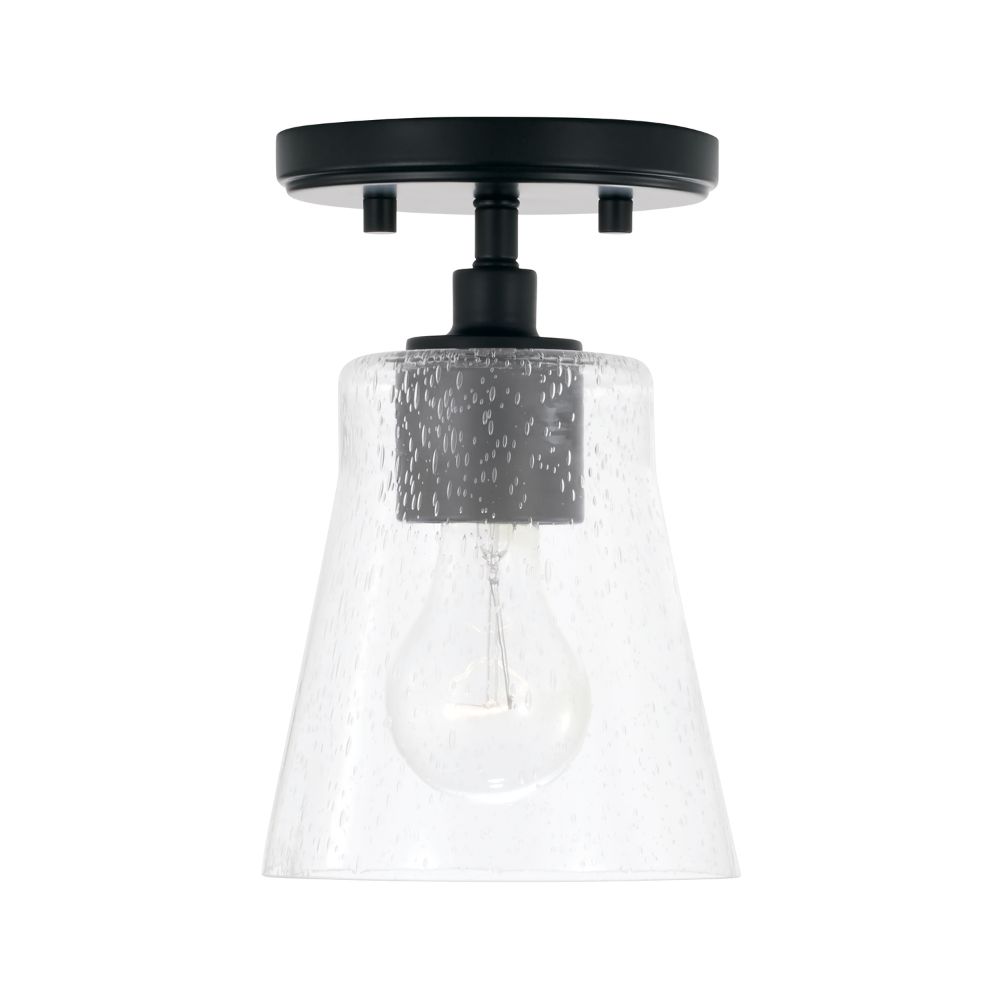 HomePlace Lighting 346911MB-533 5.5" W x 8" H 1-Light Mini Pendant in Matte Black with Clear Seeded Glass