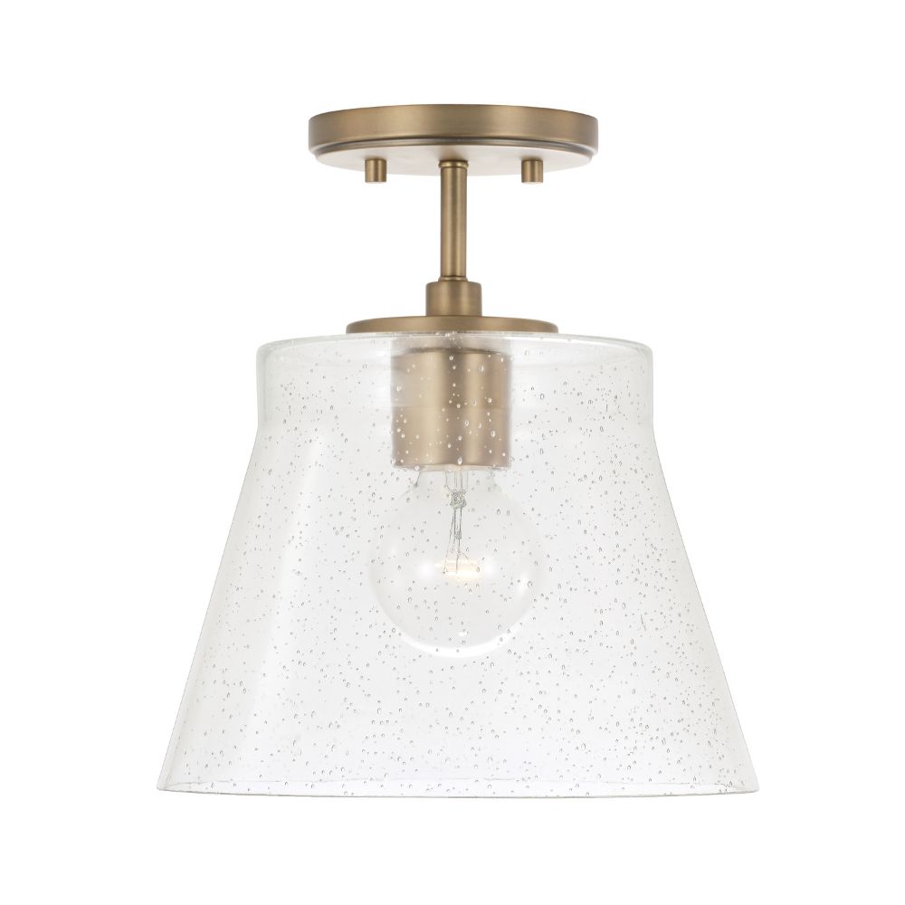 HomePlace Lighting 346912AD 10.5" W x 11" H 1-Light Small Pendant in Aged Brass with Clear Seeded Glass
